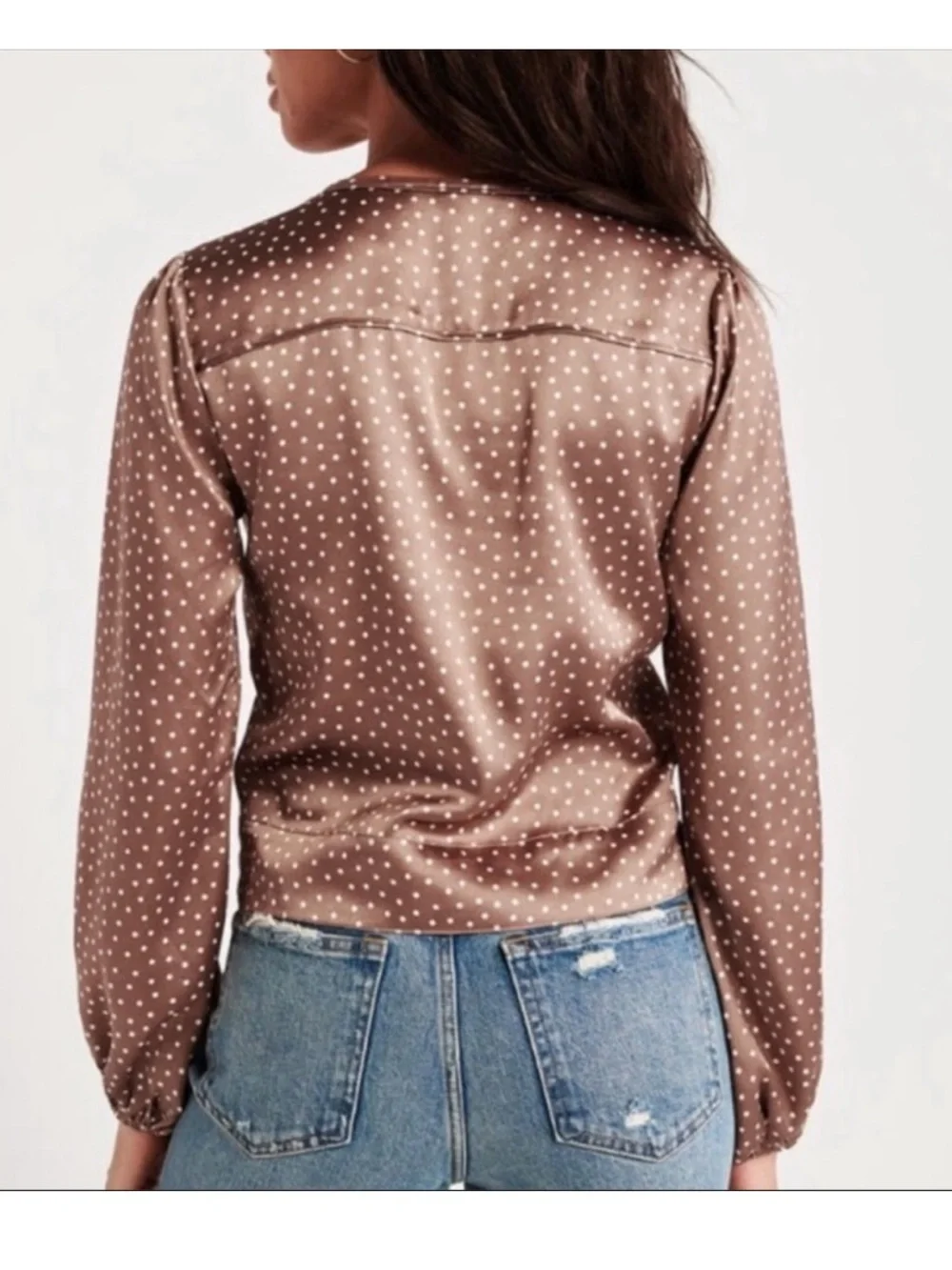 Abercrombie&Fitch Women’s Polka-Dot Satin Tie-Front Long-Sleeve Blouse. Size M.